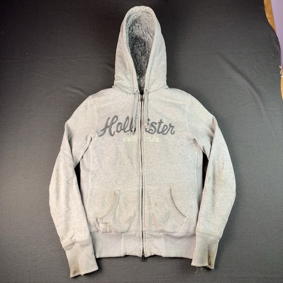 Hollister Jackets & Blazers - Hollister Faux Fur Lined Hooded Jacket Womens XL Gray Zip Up California Logo